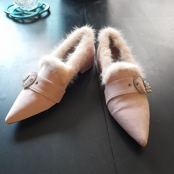 (RARE!) Pink velvet and fur Marie Antoinette flats by Miu Miu - Picture 8 of 11
